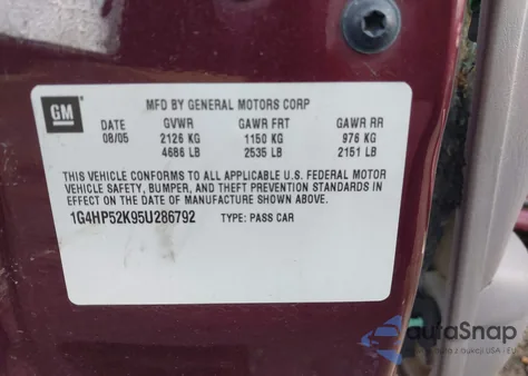 2005 Buick Lesabre Custom from USA, damaged, VIN 1G4HP52K95U286792